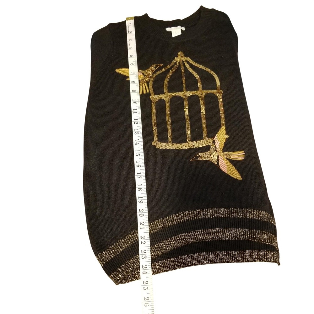 H&M Black Sequin Bird Cage Sweater Women's XS Sparkle Long Sleeve Knit Bird Nerd - Picture 7 of 12